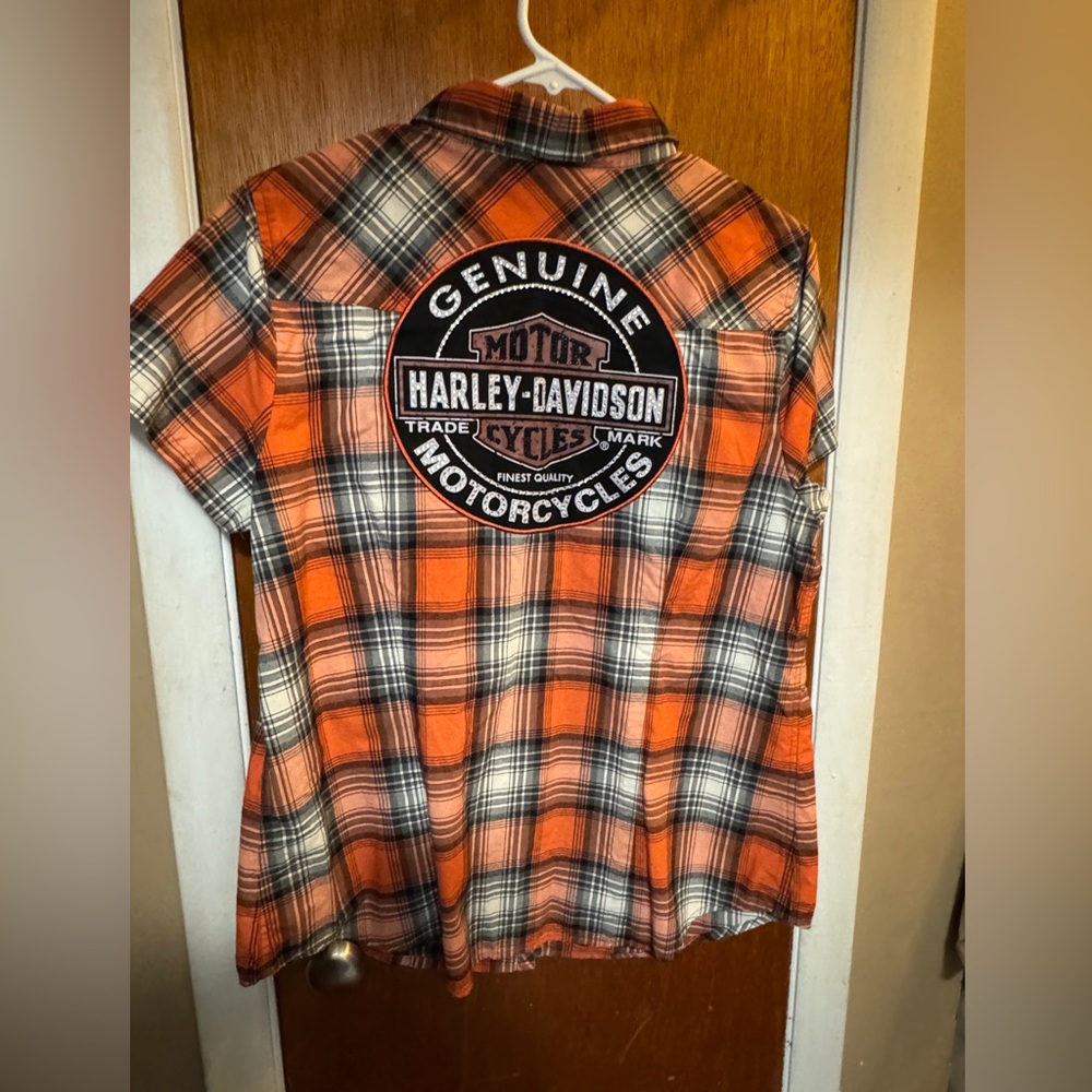 HARLEY-DAVIDSON Women’s Size L Shirt Snap Front Plaid Short Sleeve HD Logo - Picture 3 of 9
